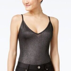 Material Girl Plus Size Women's Black Glitter Metallic Bodysuit Size XXL